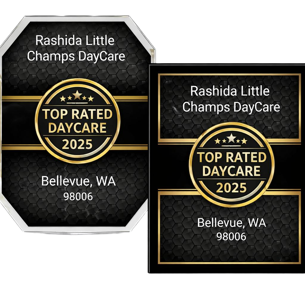Award certificate for Rashida Little Champs Daycare